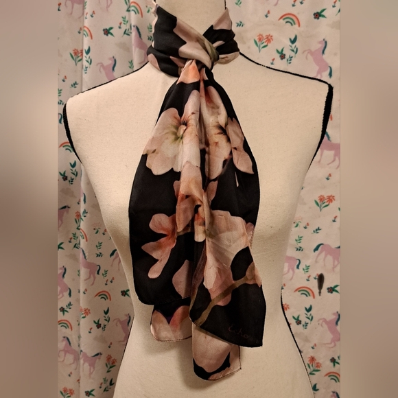 Vintage Echo Floral Silk Boho Feminine Elegant Business Office Casual Scarf Wrap - Picture 1 of 8